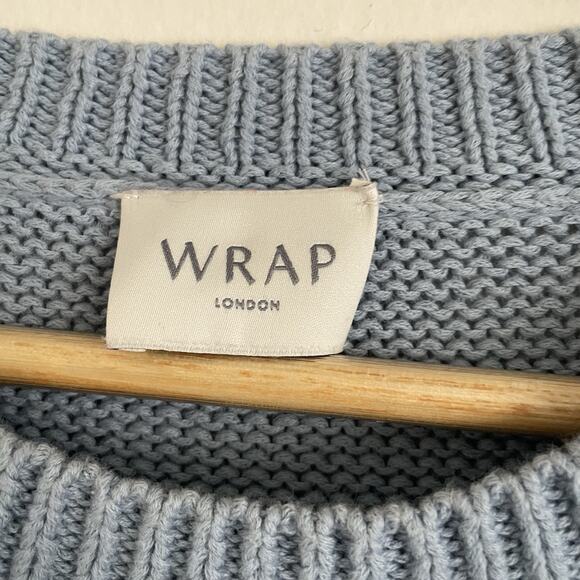 Wrap London Size M Blue Cotton Knit Short Sleeve Boxy Top T-Shirt Sweater - Picture 5 of 7